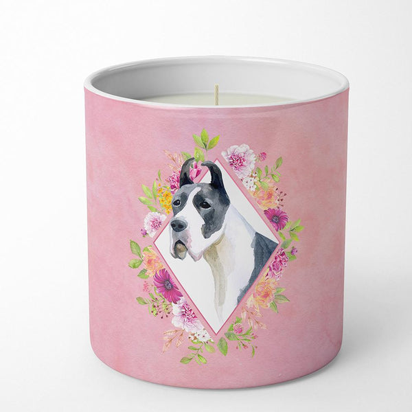 Great Dane Pink Flowers 10 oz Decorative Soy Candle CK4150CDL by Caroline's Treasures