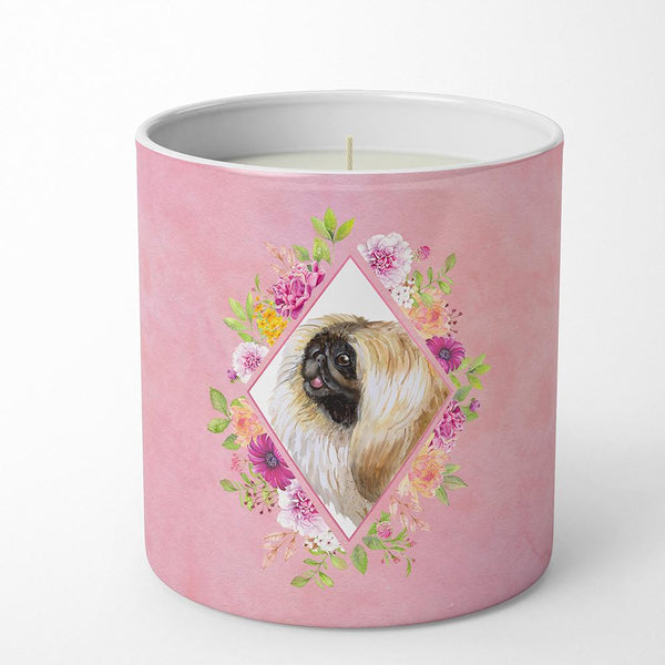 Pekingese Pink Flowers 10 oz Decorative Soy Candle CK4166CDL by Caroline's Treasures