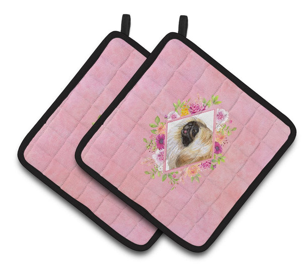 Pekingese Pink Flowers Pair of Pot Holders CK4166PTHD by Caroline's Treasures