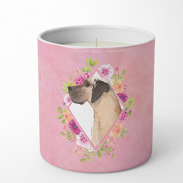 Fawn Great Dane Pink Flowers 10 oz Decorative Soy Candle CK4234CDL by Caroline's Treasures