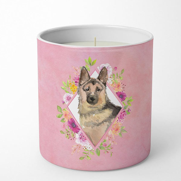 German Shepherd Pink Flowers 10 oz Decorative Soy Candle CK4237CDL by Caroline's Treasures