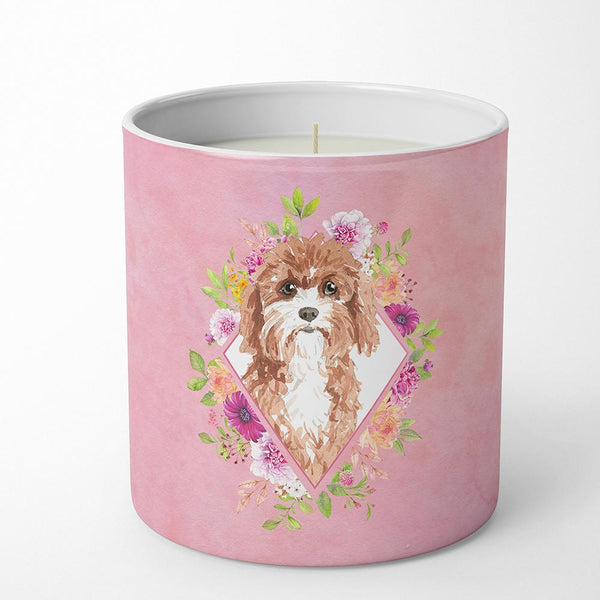 Cavapoo Pink Flowers 10 oz Decorative Soy Candle CK4247CDL by Caroline's Treasures