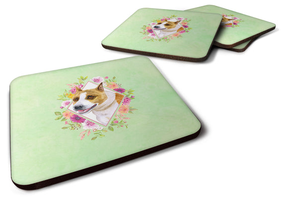 Set of 4 Bull Terrier Green Flowers Foam Coasters Set of 4 CK4274FC - the-store.com