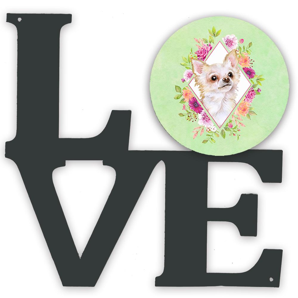 Long Hair Chihuahua Green Flowers Metal Wall Artwork LOVE CK4287WALV