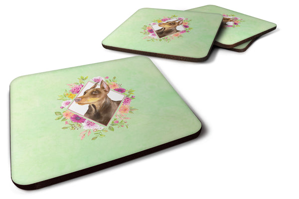 Set of 4 Doberman Pinscher Green Flowers Foam Coasters Set of 4 CK4298FC - the-store.com