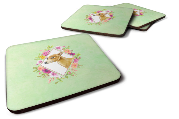 Set of 4 Italian Greyhound Green Flowers Foam Coasters Set of 4 CK4314FC - the-store.com