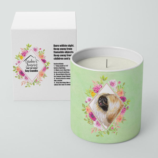 Pekingese Green Flowers 10 oz Decorative Soy Candle CK4326CDL by Caroline's Treasures