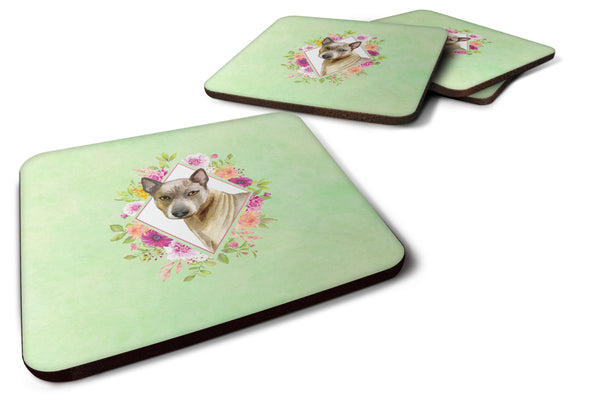 Set of 4 Thai Ridgeback Green Flowers Foam Coasters Set of 4 CK4348FC - the-store.com