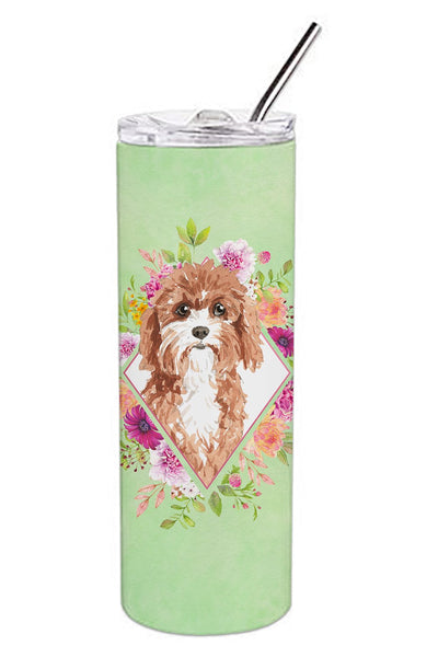 Cavapoo Green Flowers Double Walled Stainless Steel 20 oz Skinny Tumbler CK4407TBL20 by Caroline's Treasures