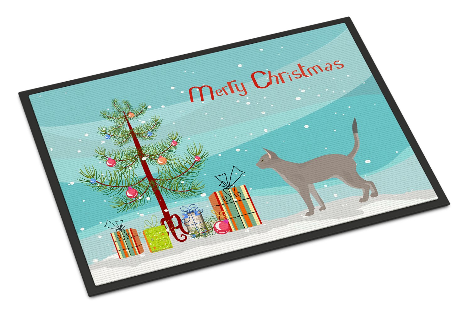 Blue Abyssinian Cat Merry Christmas Indoor or Outdoor Mat 24x36 CK4547JMAT