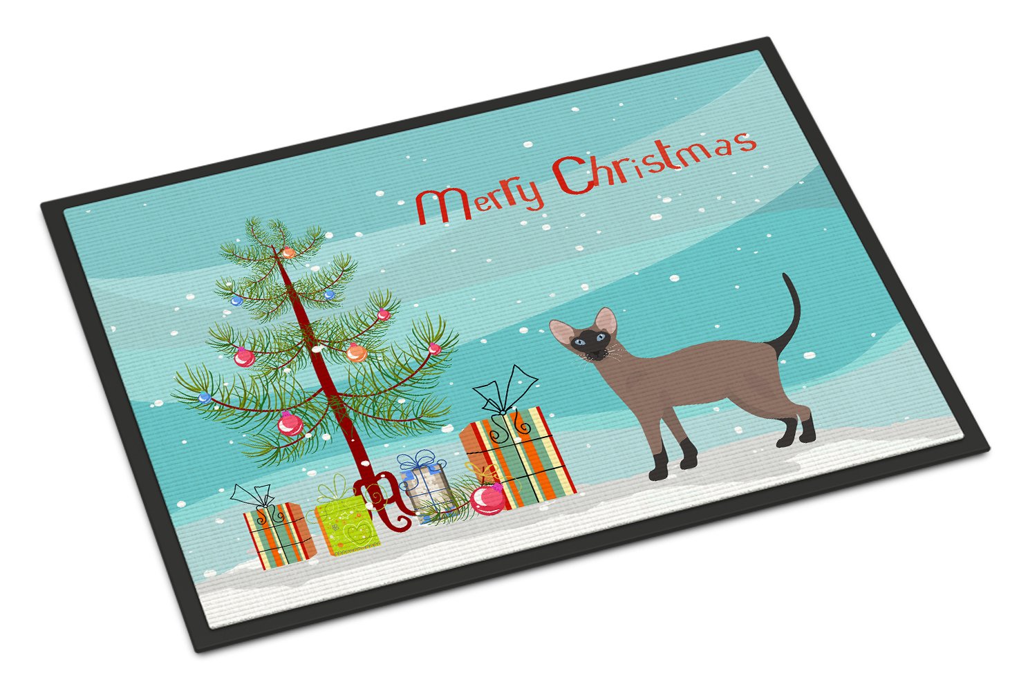 Oriental Bicolor Cat Merry Christmas Indoor or Outdoor Mat 24x36 CK4670JMAT