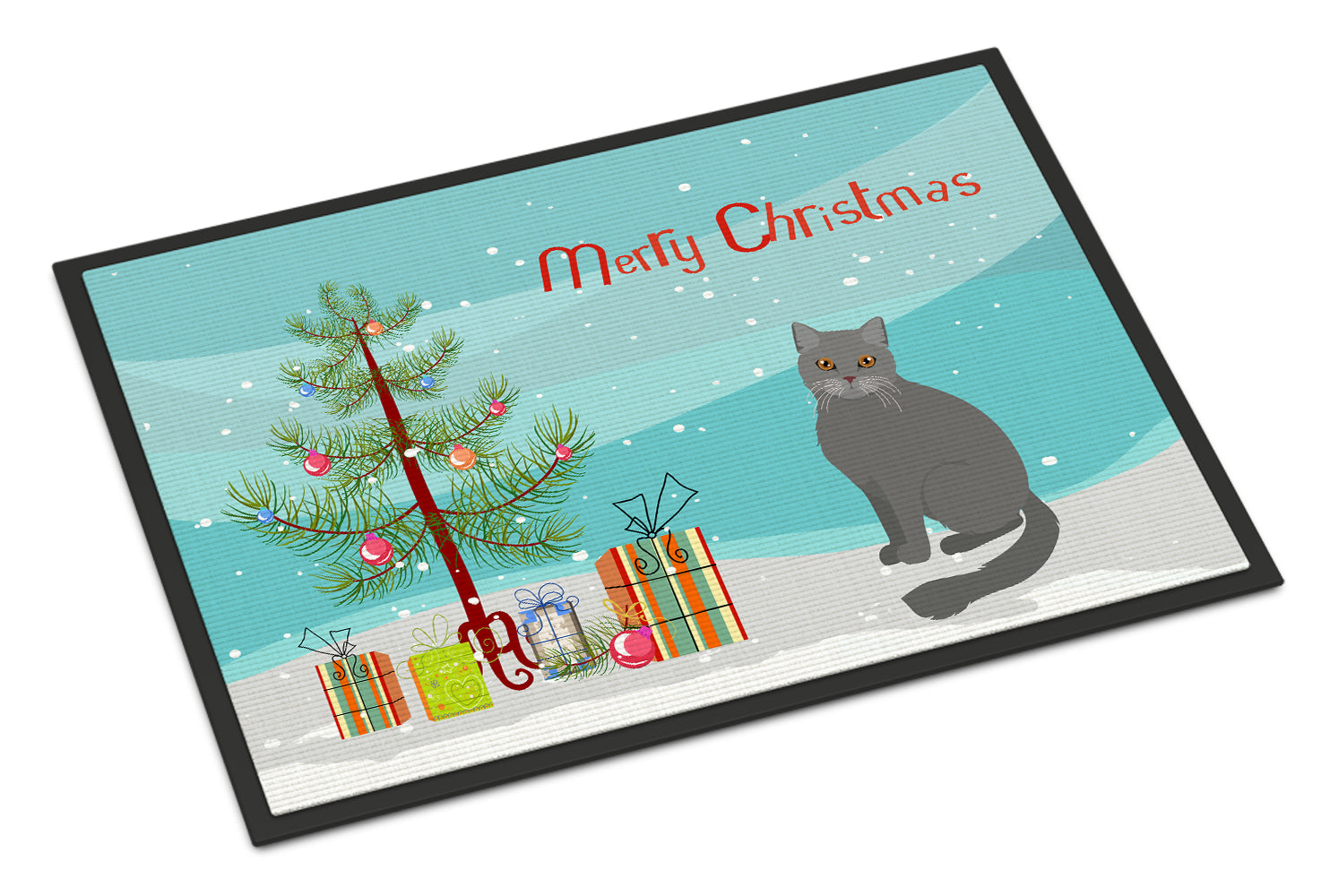 British Semi Longhair Cat Merry Christmas Indoor or Outdoor Mat 18x27 CK4750MAT