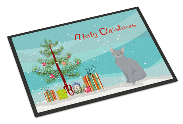 Russian Blue Cat Merry Christmas Indoor or Outdoor Mat 24x36 CK4788JMAT by Caroline's Treasures