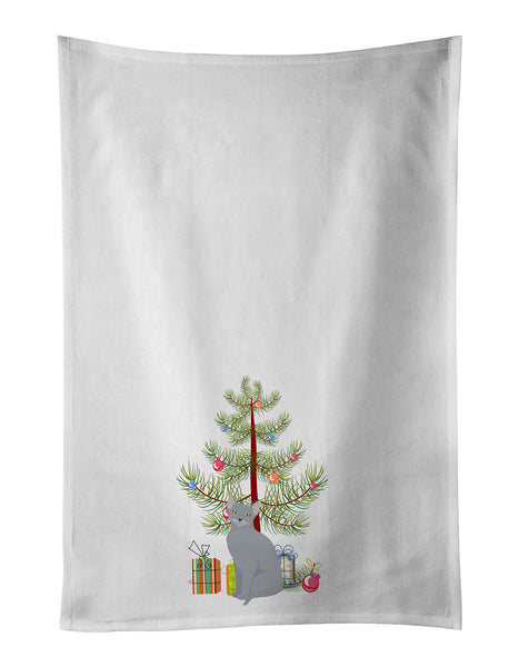 Buy this Russian Blue Cat Merry Christmas White Kitchen Towel Set of 2
