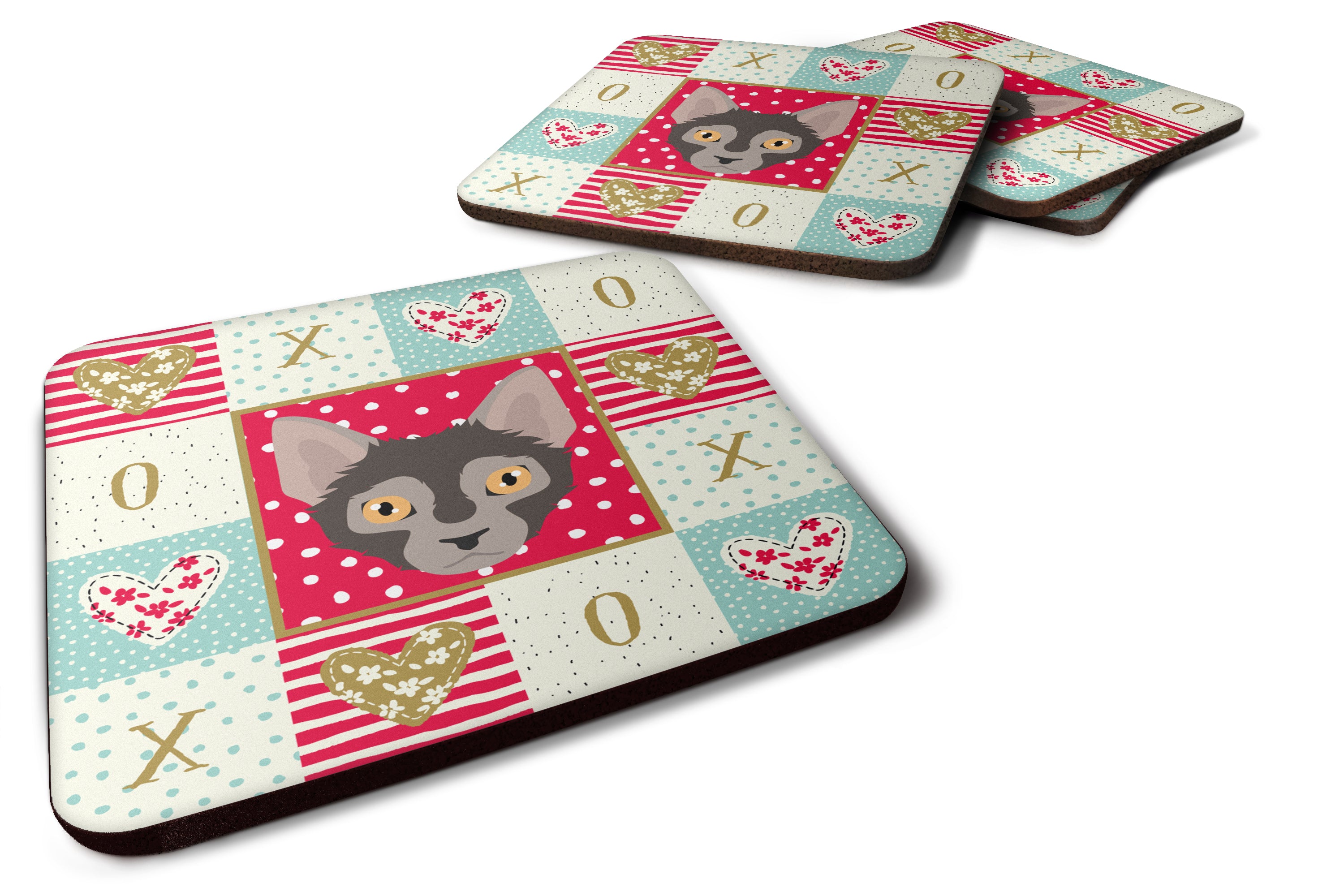 Set+of+4+Lykoi+Cat+Love+Foam+Coasters+Set+of+4+CK5128FC+-+the-store.com