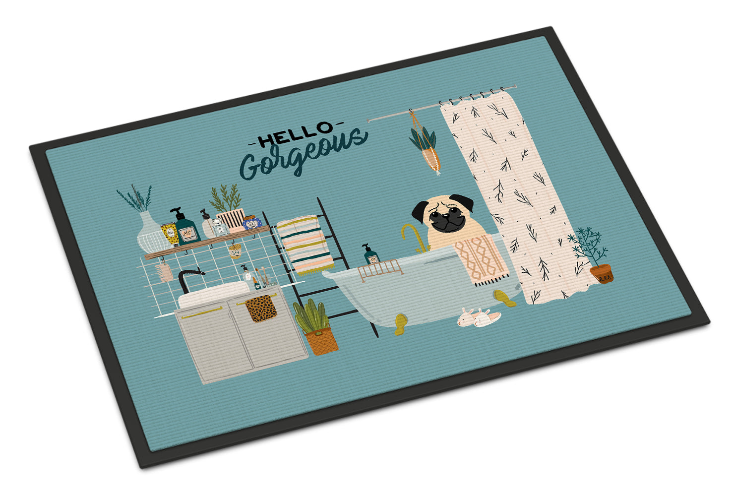 Fawn Pug in Bathtub Indoor or Outdoor Mat 18x27 CK7430MAT