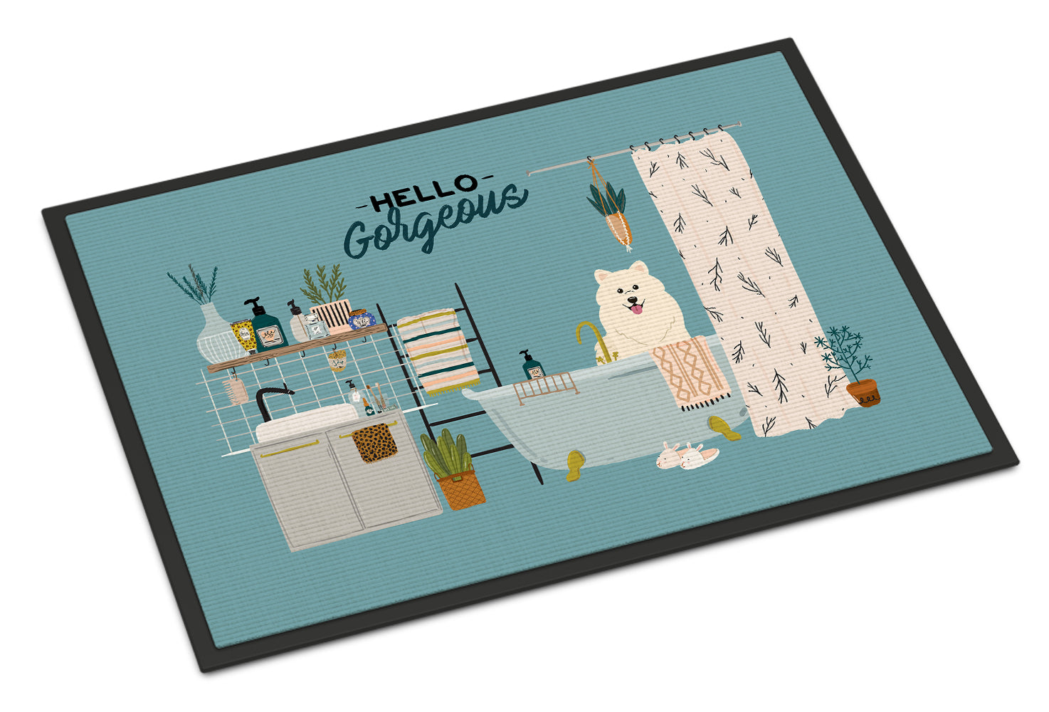 Samoyed in Bathtub Indoor or Outdoor Mat 18x27 CK7452MAT