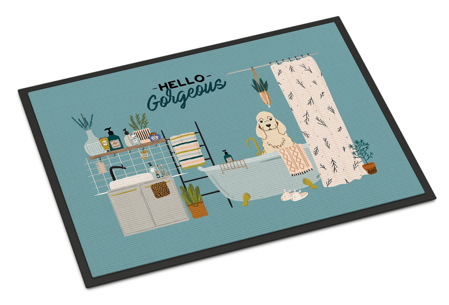 Buff Cocker Spaniel in Bathtub Indoor or Outdoor Mat 24x36 CK7516JMAT