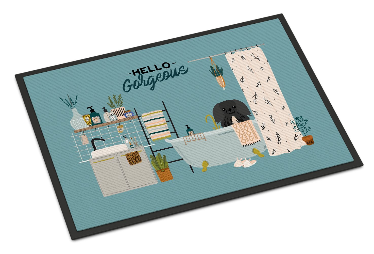 Black Pekingese in Bathtub Indoor or Outdoor Mat 24x36 CK7529JMAT