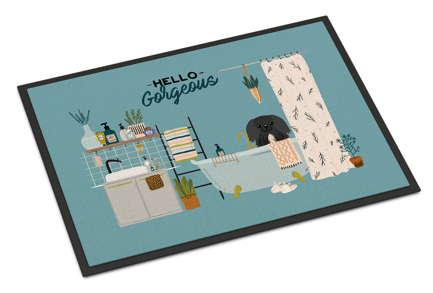 Black Pekingese in Bathtub Indoor or Outdoor Mat 18x27 CK7529MAT