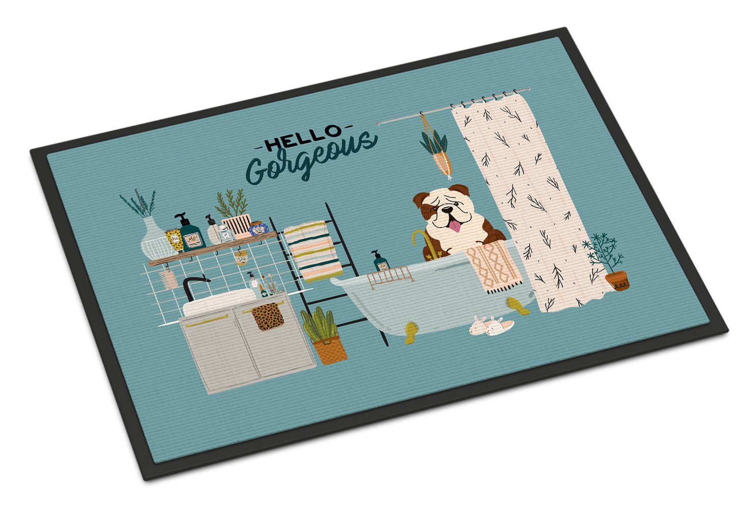 Brindle White English Bulldog in Bathtub Indoor or Outdoor Mat 24x36 CK7543JMAT