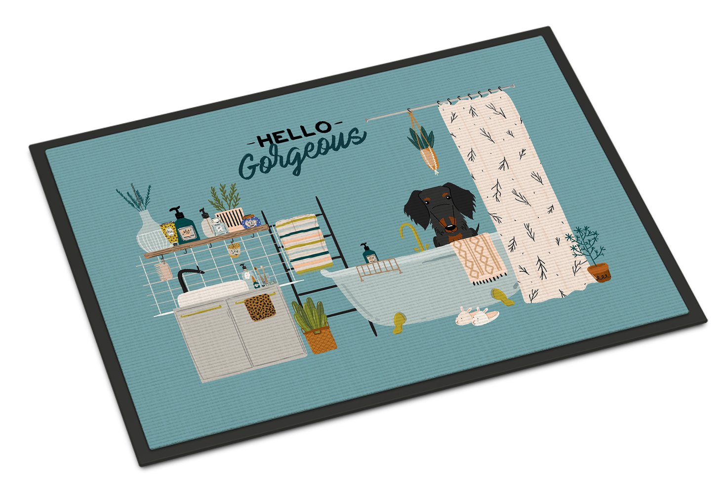 Black Tan Wire Haired Dachshund in Bathtub Indoor or Outdoor Mat 24x36 CK7549JMAT