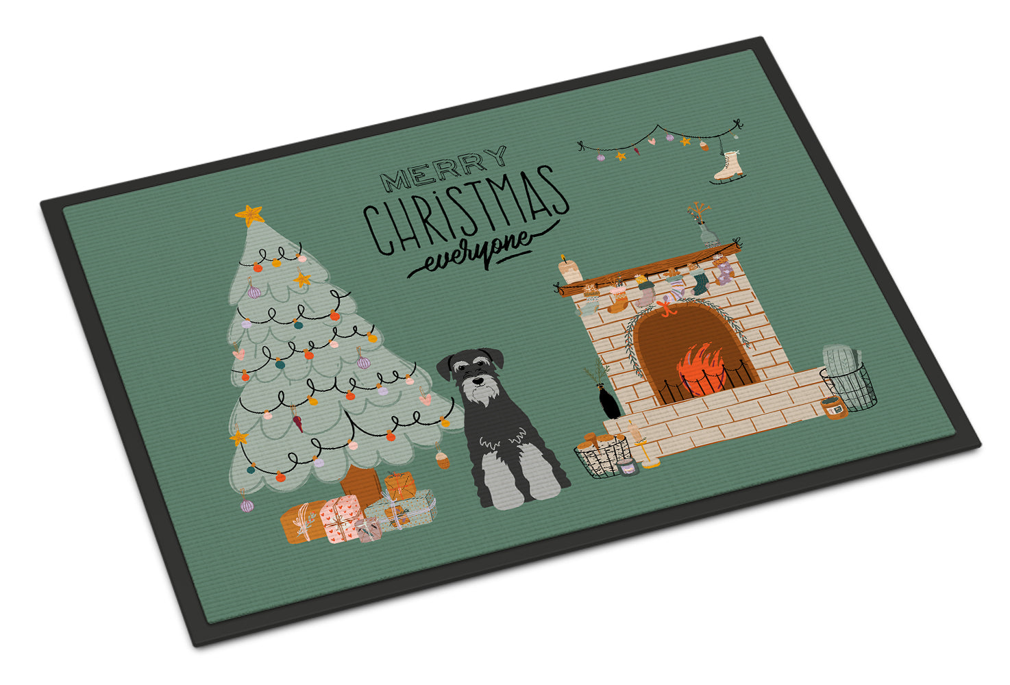 Black Grey Standard Schnauzer Christmas Everyone Indoor or Outdoor Mat 18x27 CK7597MAT