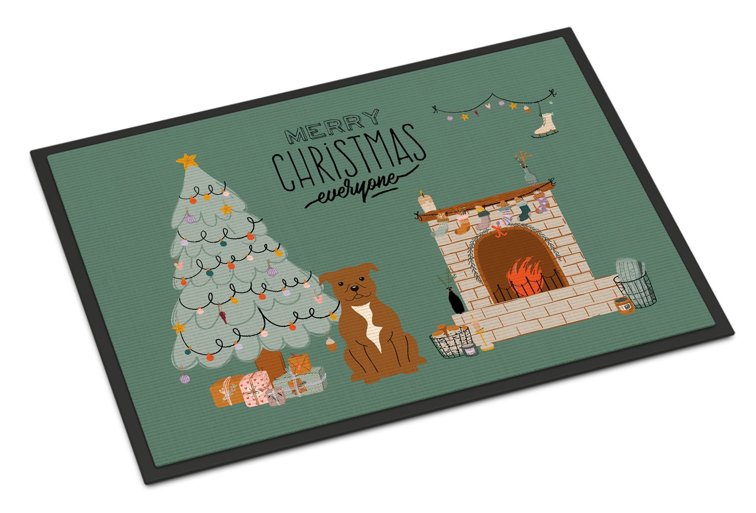 Brown Staffordshire Bull Terrier Christmas Everyone Indoor or Outdoor Mat 24x36 CK7610JMAT