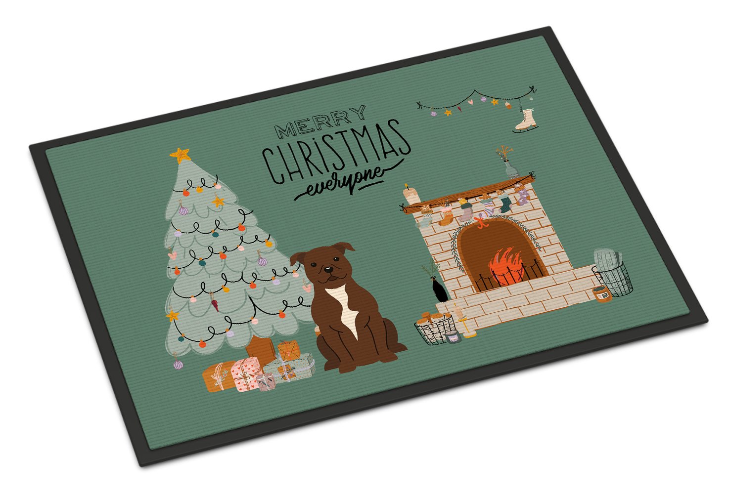 Chocolate Staffordshire Bull Terrier Christmas Everyone Indoor or Outdoor Mat 24x36 CK7611JMAT