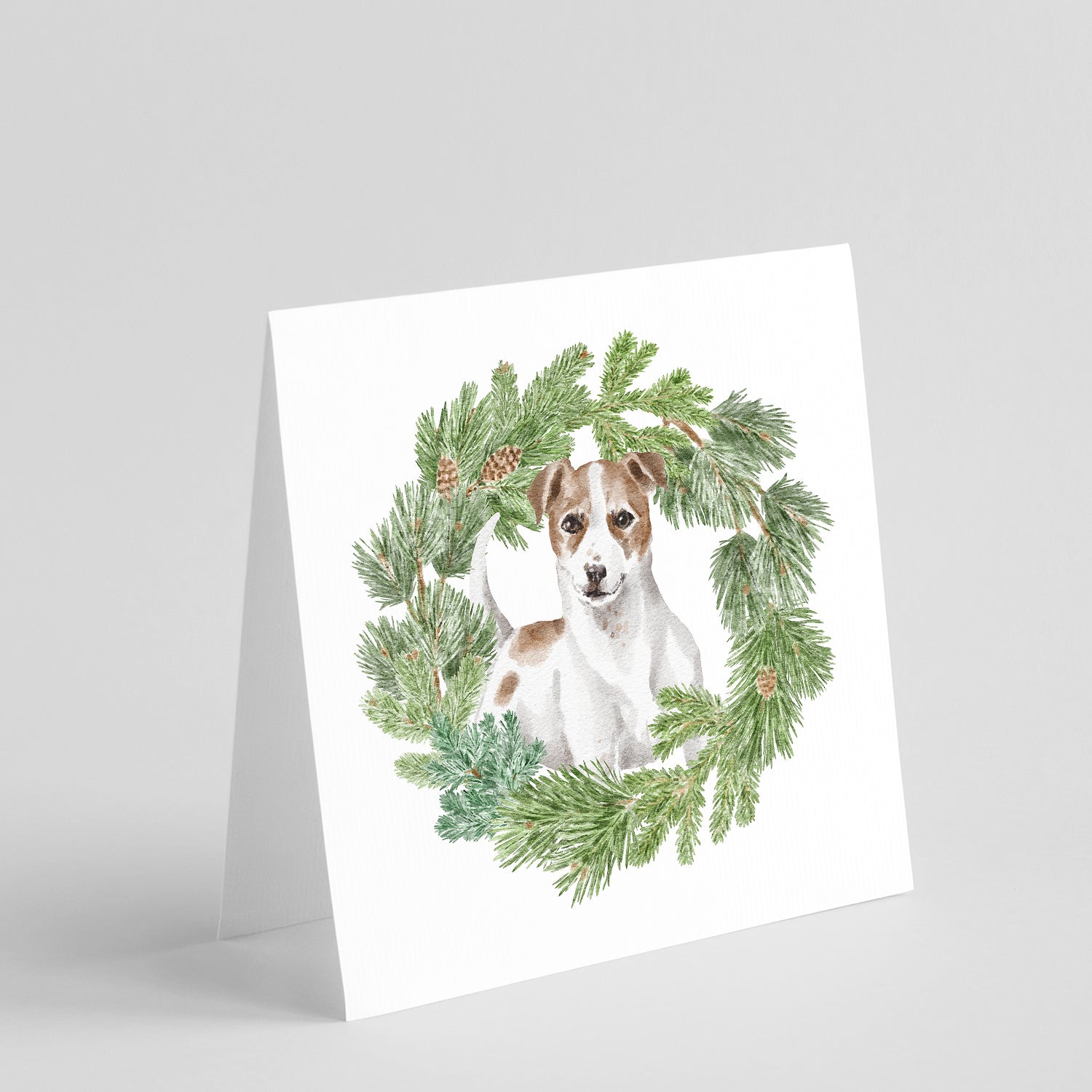 Jack Russell Terrier Chestnut and White with Christmas Wreath