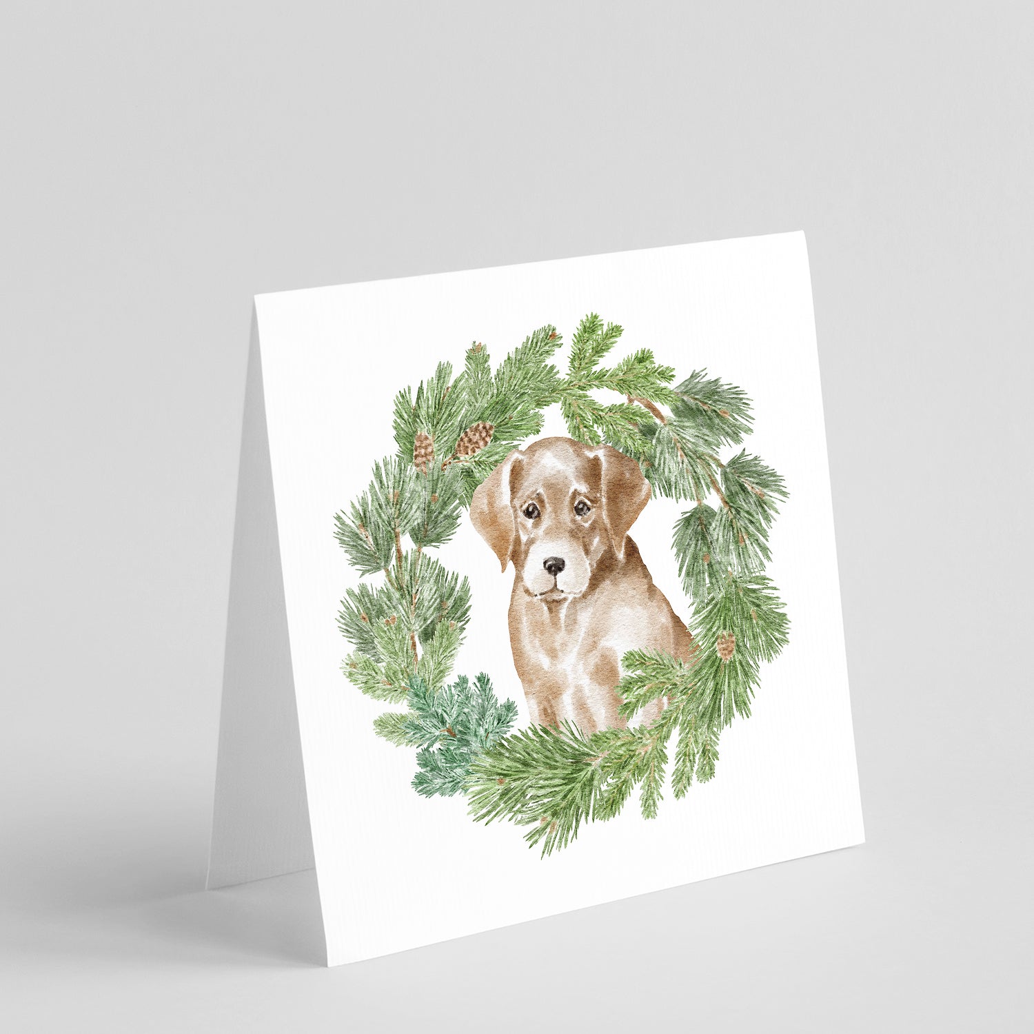 Buy+this+Labrador+Retriever+Puppy+Yellow+with+Christmas+Wreath+Square+Greeting+Cards+and+Envelopes+Pack+of+8