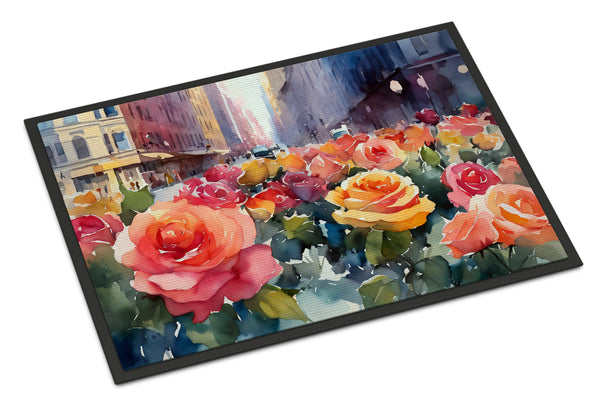 Buy this New York Roses in Watercolor Doormat 18x27