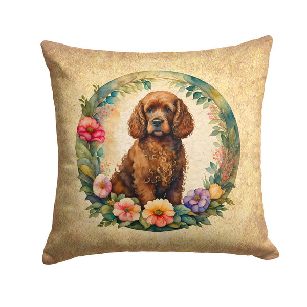 Buy this Irish Water Spaniel and Flowers Fabric Decorative Pillow