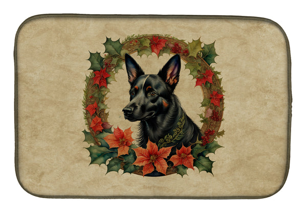 Buy this Australian Kelpie Christmas Flowers Dish Drying Mat