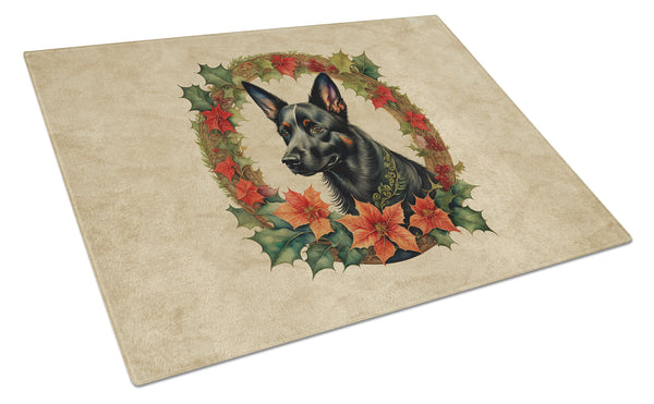 Buy this Australian Kelpie Christmas Flowers Glass Cutting Board