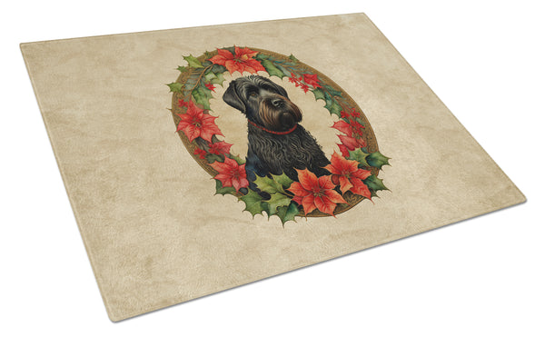 Buy this Black Russian Terrier Christmas Flowers Glass Cutting Board