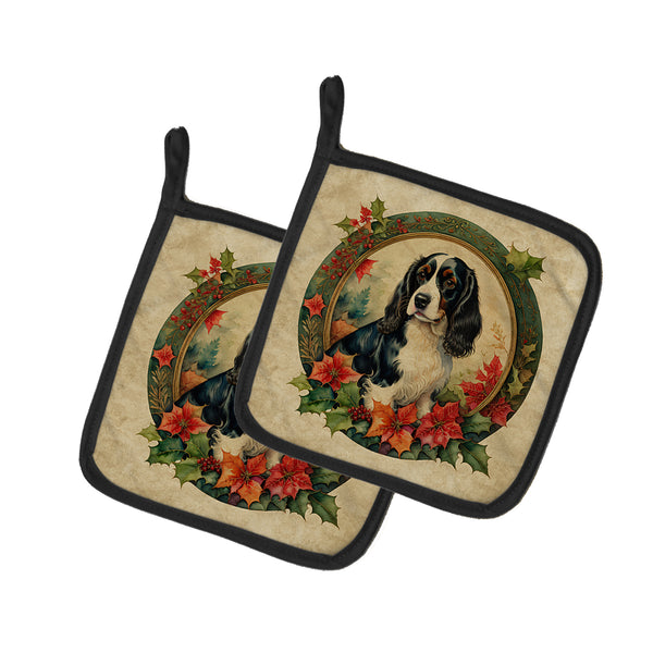 Buy this English Springer Spaniel Christmas Flowers Pair of Pot Holders