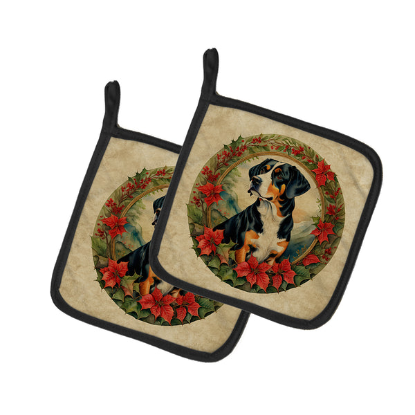 Buy this Entlebucher Mountain Dog Christmas Flowers Pair of Pot Holders