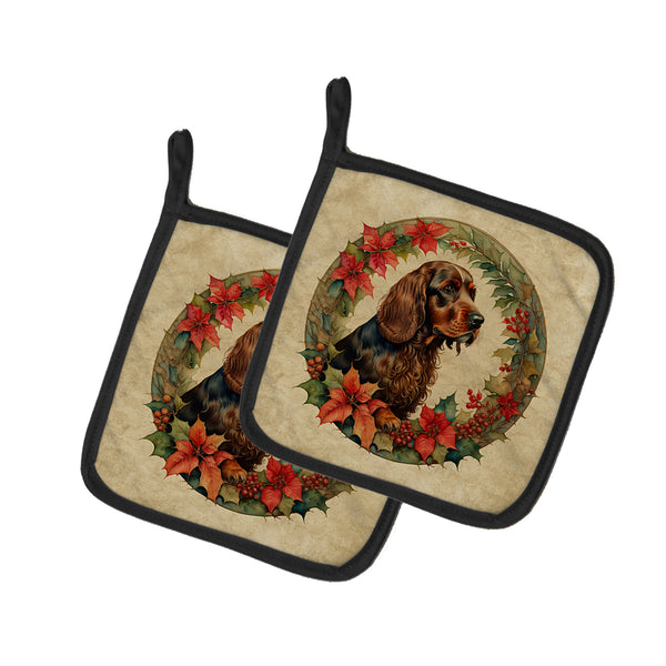 Buy this Field Spaniel Christmas Flowers Pair of Pot Holders