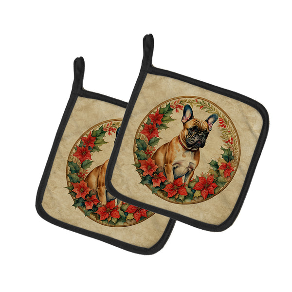 Buy this French Bulldog Christmas Flowers Pair of Pot Holders