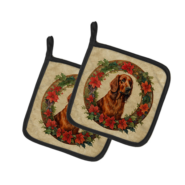 Buy this Irish Setter Christmas Flowers Pair of Pot Holders