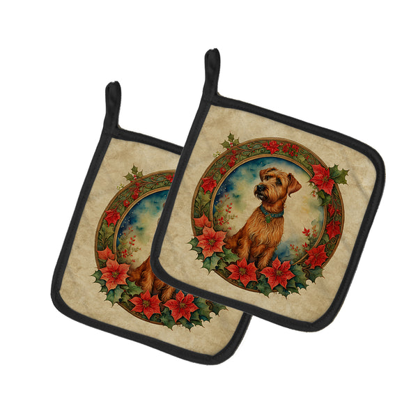 Buy this Irish Terrier Christmas Flowers Pair of Pot Holders