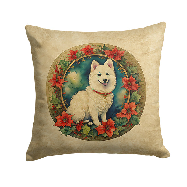 Buy this Japanese Spitz Christmas Flowers Throw Pillow