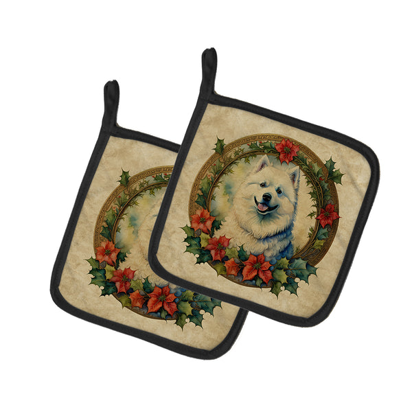 Buy this Samoyed Christmas Flowers Pair of Pot Holders