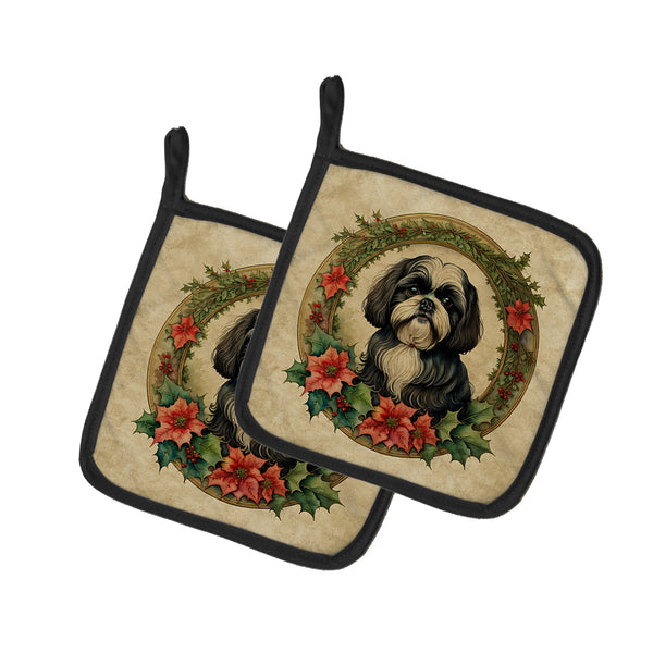 Buy this Shih Tzu Christmas Flowers Pair of Pot Holders