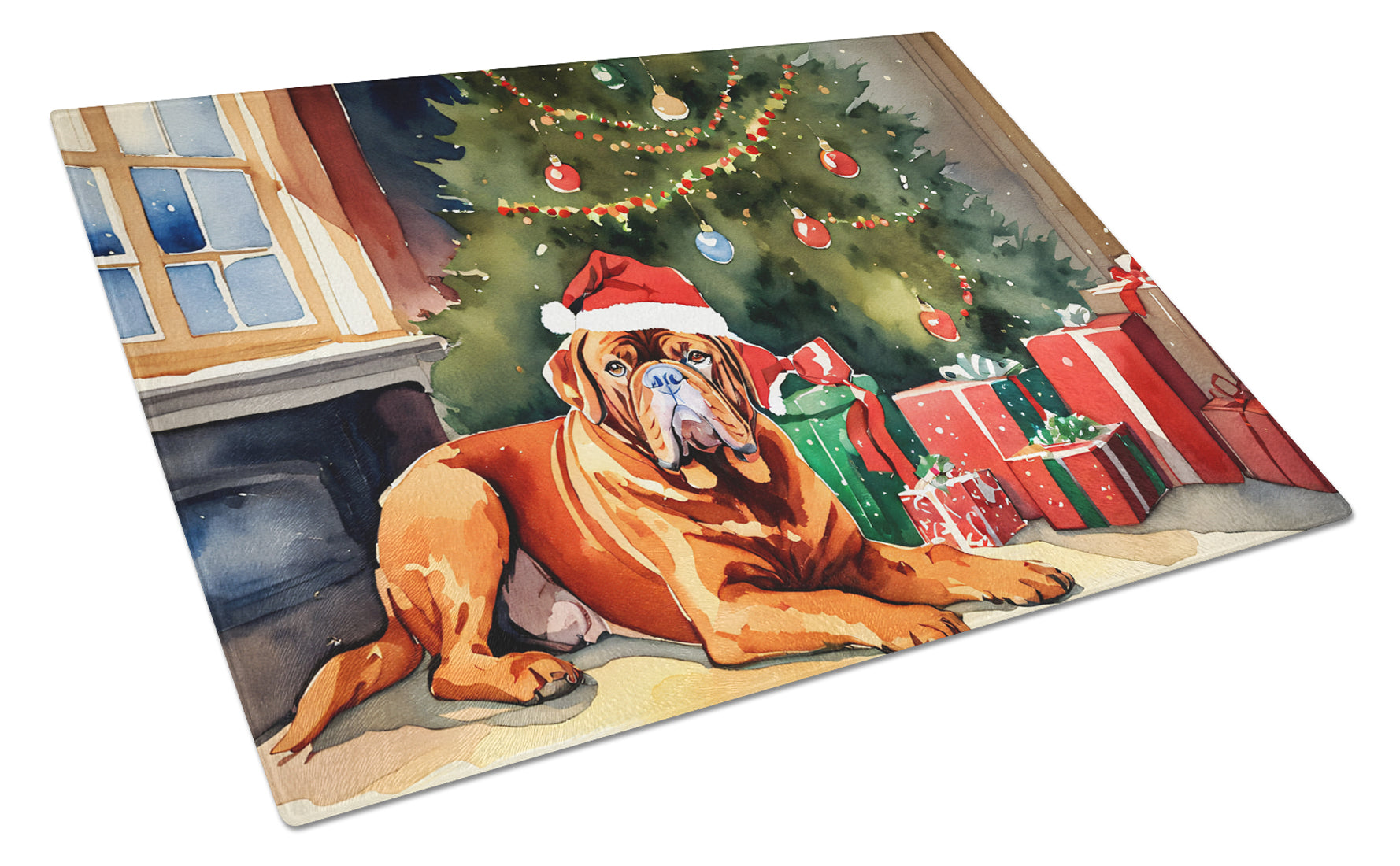 Caroline's Treasures Pug Cozy Christmas Glass Cutting Board Large