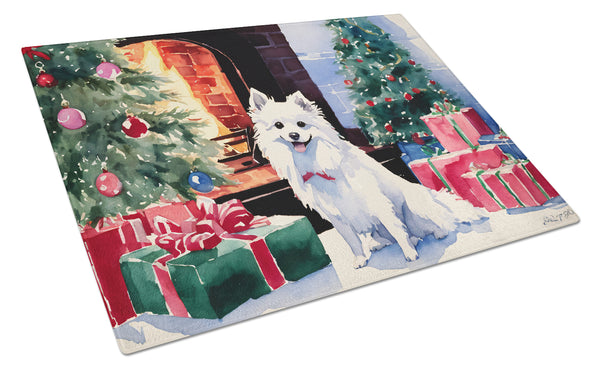 Buy this Japanese Spitz Cozy Christmas Glass Cutting Board Large