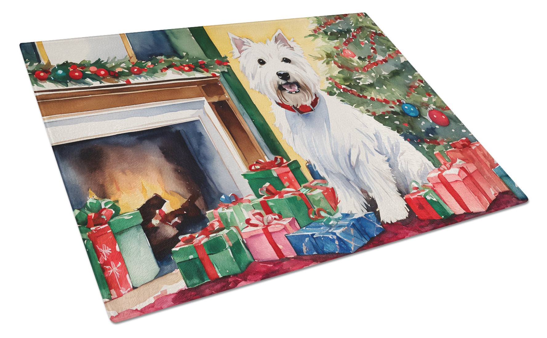 Caroline's Treasures Welsh Terrier Cozy Christmas Glass Cutting Board Large