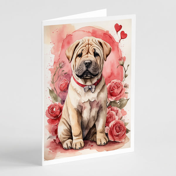 Buy this Shar Pei Valentine Roses Greeting Cards Pack of 8