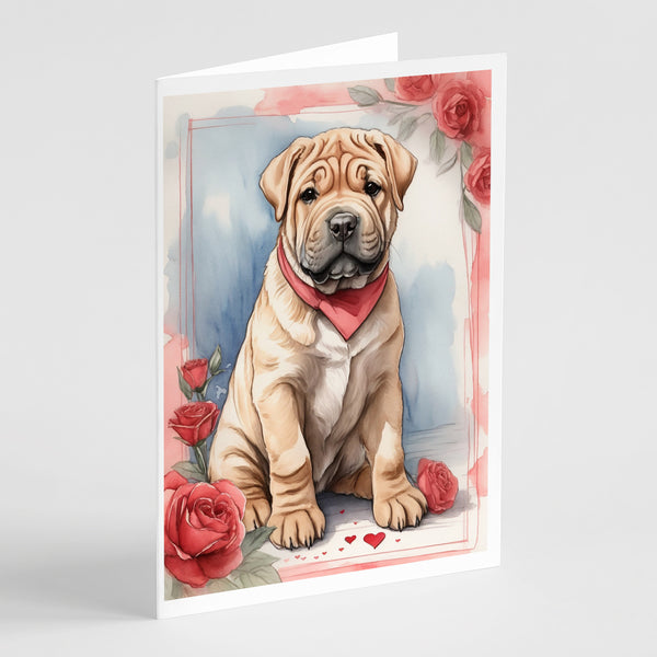 Buy this Shar Pei Valentine Roses Greeting Cards Pack of 8